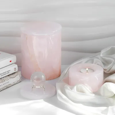 Produktbild von Rosa Onyx Teelichthalter 10 cm Naturstein Kerzenhalter Deko Geschenkidee