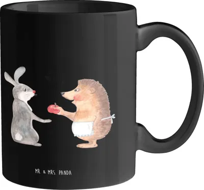 Produktbild von Mr. & Mrs. Panda Bedruckte Tasse Hase Igel - Schwarz - Geschenk, Herzschmerz, kaffeetasse bedruckt, Trösten, Becher, Lustige Sprüche, Pott, Keramiktasse, Trennungsschmerz