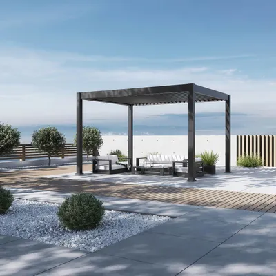 Produktbild von Gutroof Pergola "Deluxe Pro" 3x4m: Elektrisch, Motorisiert, Aluminium, LED | Anthrazit - Gutroof