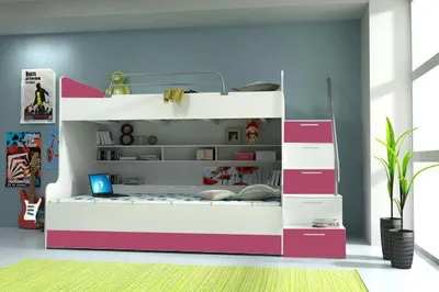 Immagine prodotto di Letto a castello doppio Letto a castello per bambini Letto per ragazzi Letto a soppalco B003 Rosa/bianco