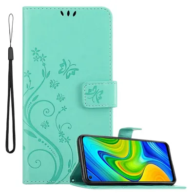 Obrázek produktu pro Cadorabo kryt pro Xiaomi RedMi NOTE 9 in FLORAL TURQUOISE ochranný kryt v květinovém designu s magnetickým zavíráním, funkcí stojánku a sloty na karty flipové pouzdro flower cover case obal na mobilní telefon s klopou book case