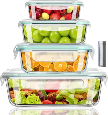 Immagine prodotto di Contenitori in vetro per alimenti - Contenitori per lo stoccaggio - Conservazione degli alimenti - Vetro resistente al calore - Set da 4 - Trasparente