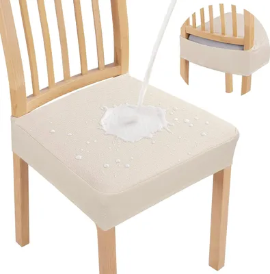 Produktbild von Wasserdichte Stuhlhussen, 2er-Set, abnehmbare und waschbare Sitzbezüge aus Stretch-Jacquard, ohne Rückenlehne, Beige