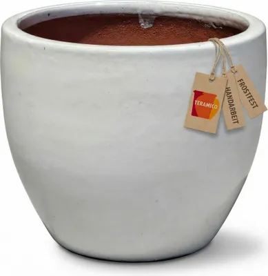 Produktbild von Pflanztopf "EGG POT" Keramik Frostfest Rund Blumenkübel Garten Weiß glasiert