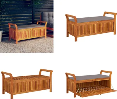Produktbild von vidaXL Garten Truhenbank mit Kissen 126 cm Massivholz Akazie - Gartenbank - Gartenbänke - Gartentruhe - Gartenmöbel