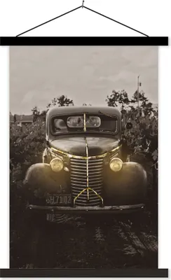 Produktbild von MuchoWow® Textilposter Auto - Vintage - Schwarz - Gold 120x180 cm mit schwarzem Rahmen - Fotos