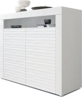 Produktbild von Vladon Kommode Valencia,  Germany, Sideboard mit 2 Türen und 1 offenem Fach, Weiß matt/Weiß Hochglanz Harmony mit 3D Struktur/Weiß Hochglanz (108 x 92 x 40 cm)