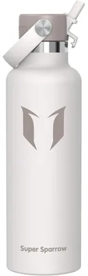 Produktbild von Trinkflasche Edelstahl Thermobecher 750 ml Grau FlipFlow mit Strohhalm BPA-Frei Auslaufsicher Isoliert