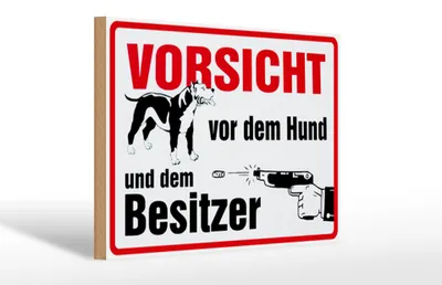 Produktbild von Holzschild Tiere 30x20cm Vorsicht vor Hund und Besitzer