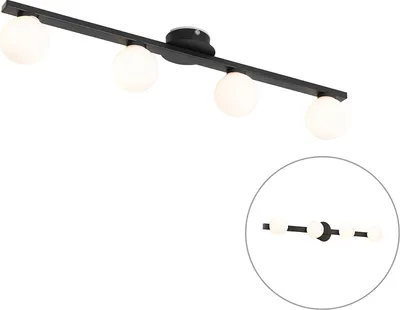 Produktbild von QAZQA - Moderne Bad I Badezimmer Außen Deckenleuchte I Deckenlampe I Lampe I Leuchte schwarz IP4-flammig4-flammig 4-flammig - Cederic I Außenbeleuchtung - Glas Länglich - LED geeignet G9