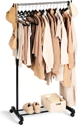 Produktbild von Standgarderobe, Metall, schwarz, auf Rollen, 140 cm