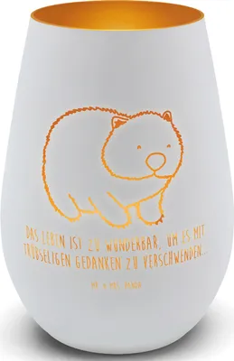 Produktbild von Mr. & Mrs. Panda Teelichthalter Wombat - Weiß - Geschenk, Das Leben Ist schön, Windlicht Glas, Spruch, Kerzenhalter, Gartenlicht, Lustige Sprüche, Motivation, Australien
