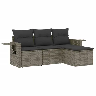 Obrázek produktu pro vidaXL 4dílná zahradní sedací souprava s polštáři Grey Poly Rattan