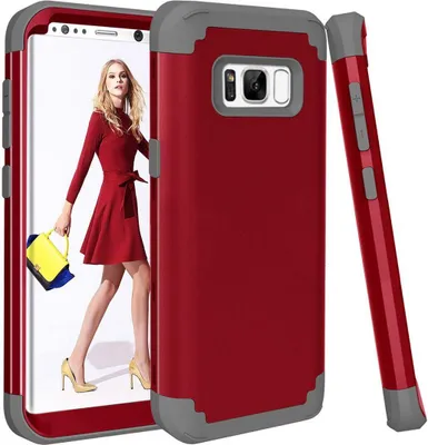 Produktbild von Galaxy S8 Hülle, LaimTop Heavy Duty 3 in 1 Hybrid Hart PC Flexibel TPU Silikon Stossfest Kratzfest Tasche Schutzhülle für Samsung Galaxy S8 Rot