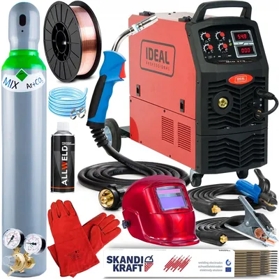 Produktbild von Tecno MIG 370 IGBT - 350A 400V Profi Schweißgerät MIG MAG - MMA, Fülldraht, Induktivität und Lötschweißen - 4-Rollen und Fahrwerk - Set Professional-Plus