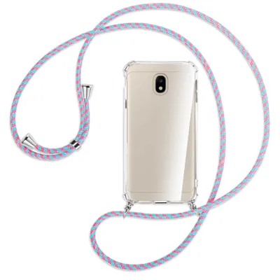 Produktbild von Handykette Backcover-Schutzhülle mit Band (Metall silberfarben) für Samsung Galaxy J3 2017 - pink/mint