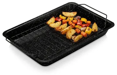 Zdjęcie produktu dla Vilde | Brytfanna z rusztem do pieczenia 31.5 cm - powłoka granitowa - prostokątna blacha do mięs Granitica