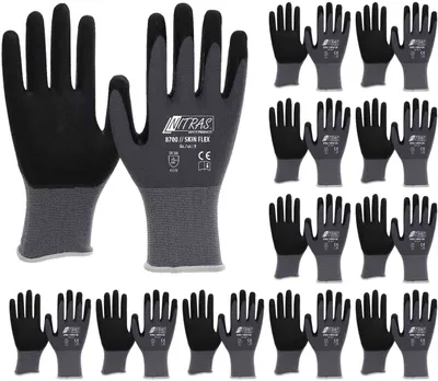 Produktbild von NITRAS 8700 Skin-Flex Strickhandschuh mit schwarzer Spezialbeschichtung für Feinmontage - VPE 12 Paar Größe:8