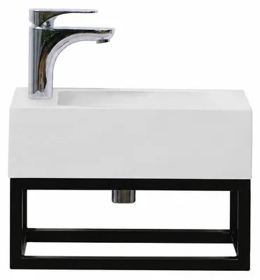 Obrázek produktu pro STILFORM umyvadlo pro hosty Soho průmyslový design z minerální litiny s kovovým rámem černý mat s otvorem pro baterii