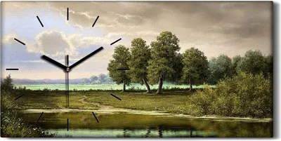 Produktbild von Wanduhr Bürouhr Leinwand Bild Kunstdruck 60x30 Landschaft digitale Malerei Fluss - schwarze Hände