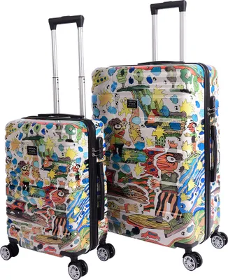 Produktbild von VERTICAL STUDIO x Fischer Art 2er-Kofferset (20"/28") mit Grafikdesign, Teleskopgriff, 4 Rollen, Zahlenschloss, robustes Material & geräumig | VS-126