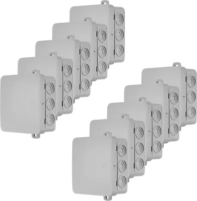 Imagen del producto de Caja de conexión de 12 vías, fabricada en PVC, de 85x85x37 mm, con grado de protección IP54 (resistente al agua), para montaje en pared o techo