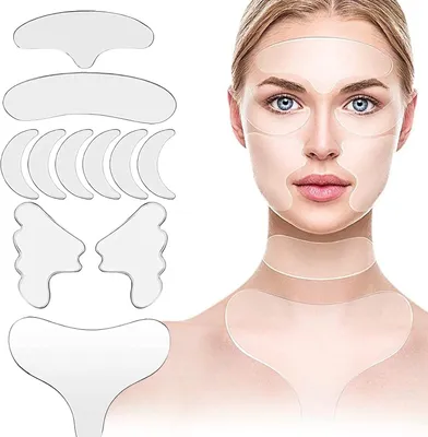 Produktbild von Wiederverwendbare Silikon Brust Falten Pads Set, 11 Teile, Selbstklebend, Für Hals, Stirn, Wangen, Für Den