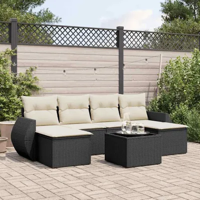 Immagine prodotto di vidaXL Set di divani da giardino 7 pezzi con cuscini in polirattan nero