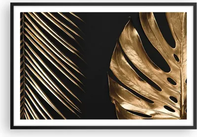 Produktbild von Gerahmtes Poster - Schwarzer Rahmen - Golden Blatt Monstera - 91,5x61 cm - Wand Bild - Wanddeko - Wandbilder - Kunstposter - Wandposter - Bilderrahmen - Bilder - Kunstdruck - P2BAA91x61-5028