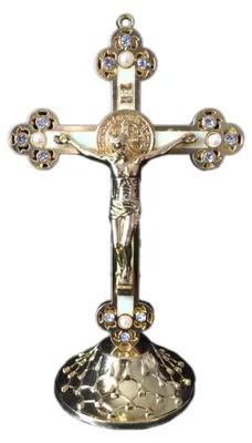 Stehendes Jesuskreuz mit Sockel, gold, 15,2 x 9,2 cm, Zinklegierung