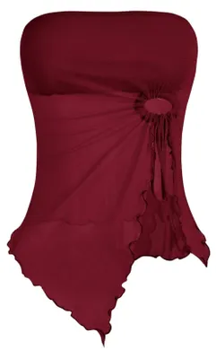 Produktbild von Trägerloses Damen-Crop-Top mit Wellenkante und Schlitz