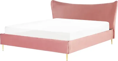 Obrázok produktu pre BELIANI Posteľ ružová zamatová 180 x 200 cm čalúnený rám postele s roštom a čelom kovové nohy moderný glamour štýl spálňa