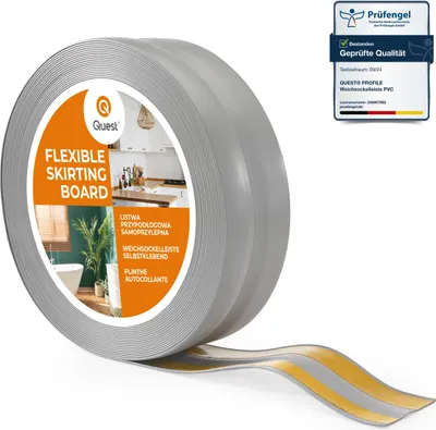 Immagine prodotto di QUEST Battiscopa in PVC 32x23mm, 5m, autoadesivo, listello flessibile per pavimenti facile da installare, grigio