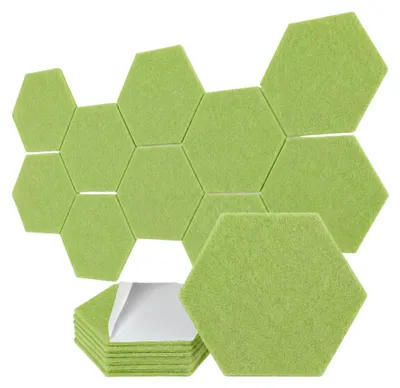 Produktbild von Akustikplatten Filz selbstklebend, 12 Stück Schallschutz Akustikpaneele Hexagon Hellgrün 12 Stück