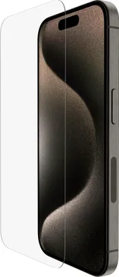 A screen protector is shown placed on an iPhone.