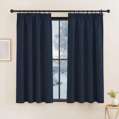 Zdjęcie produktu dla Zasłony zaciemniające, termoizolacyjne, nieprzezroczyste, ciemnoniebieskie, zestaw 2 sztuk, wymiary: 160 cm (wysokość) x 140 cm (szerokość)