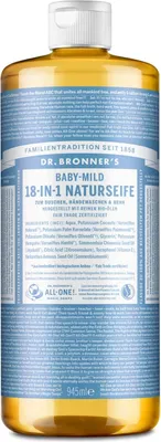 Obrázek produktu pro Dr.Bronner's 18-IN-1, Tekuté mýdlo, Čisticí, Aqua, Potassium Cocoate (Saponified Co¬conut Oil*‡), Potassium Palm Kernelate (Saponified Palm..., 945 ml, 1 kusů