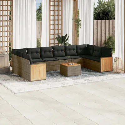 Produktbild von Design 11-tlg. Garten-Sofagarnitur mit Kissen Grau Poly Rattan, Gartenmöbel-Sets 2024 Neu