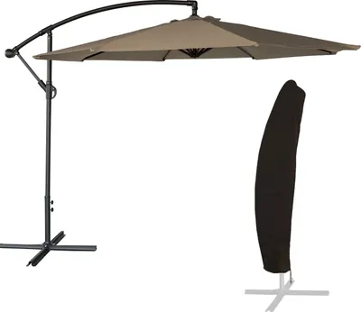 Image de Parasol déporté OAHU rond 3,50m de diamètre taupe + housse