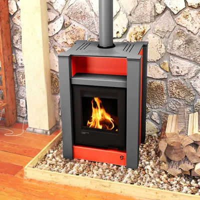 Produktbild von HS FLAMINGO Kaminofen AQUAFLAM VARIO LEND 11/7 kW - rot - elektronische Steuerung