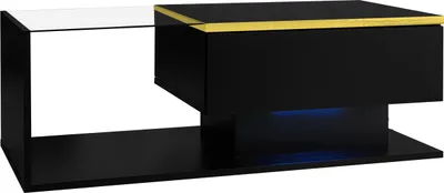 Produktbild von Merax Couchtisch 90 cm mit Glasplatte, Beistelltisch mit LED-Beleuchtung, moderne Wohnzimmertisch, Stauraum, Hochglanz Schwarz