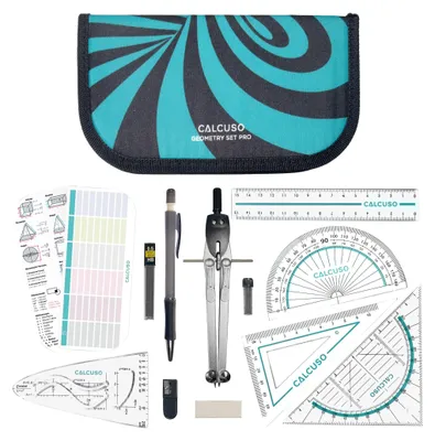 Produktbild von CALCUSO Geometrie Set PRO – Türkises Mäppchen mit Zirkel, Geodreieck & Lineal