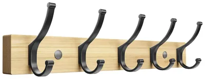 Immagine prodotto di Asta appendiabiti in legno, 5 ganci, colore naturale, 42 cm