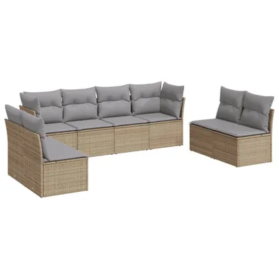 Produktbild von vidaXL 8-tlg. Garten-Sofagarnitur mit Kissen Beige Poly Rattan