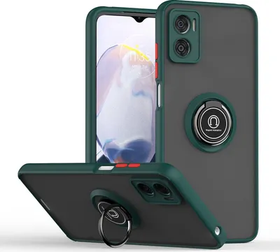 Produktbild von Moto E22 Hülle, Ring Halter Ständer Matte Transluzent TPU Rahmen Stoßfest Schutzhülle für Motorola Moto E22i / E22 dunkelgrün