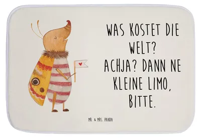 Produktbild von Mr. & Mrs. Panda Duschvorleger Nachtfalter Fähnchen - Weiß - Geschenk, teppich für bad, Spruch Lustig, badezimmer läufer, Badvorleger, Niedlich, Badematte, Süß, Käfer