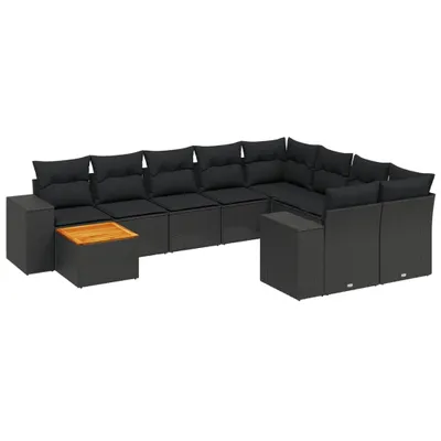 Produktbild von 10-tlg. Garten-Sofagarnitur mit Kissen Schwarz Poly Rattan