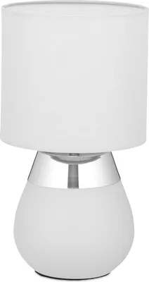Image de Lampe de table Relaxdays, pied en métal, abat-jour en tissu, culot E14, H x P : 32 x 18 cm, lampe de chevet avec câble, chambre à coucher, gris/argent