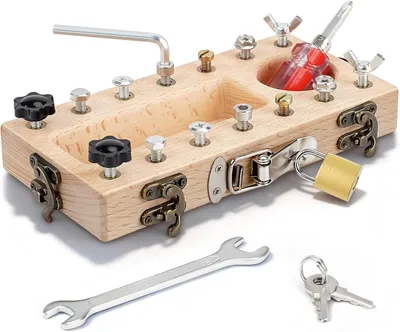 Produktbild von Montessori-Spielzeug – Montessori-Tafel – Holz-Schraubenbrett – Förderung der Feinmotorik – Kinderwerkbank – Sensorisches Spielzeug für Kleinkinder