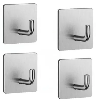 Selbstklebende Haken 4er-Pack, Edelstahl, L-Form, 5 kg, Silber